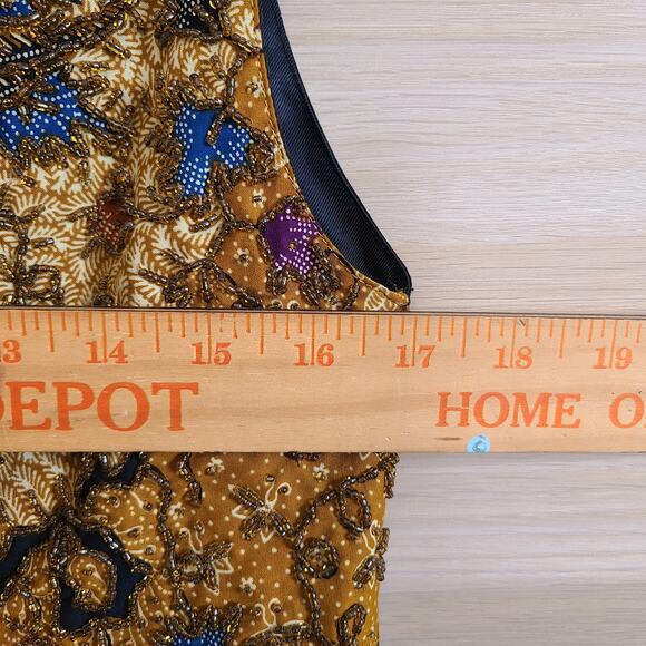 VTG Kenar Womens Gold Beaded Bird Floral Pattern Vest Size Small Tie Waistcoat - Picture 14 of 15